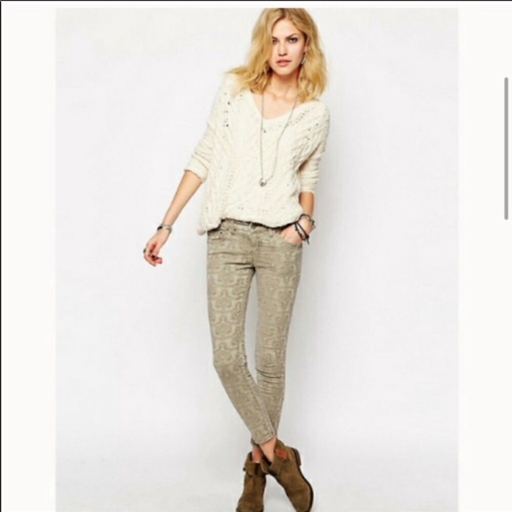 Free People Jacquard Textured Ankle Mid Rise Jeans - Picture 3 of 6
